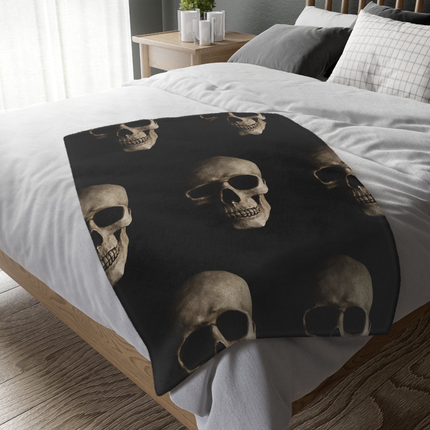 Skulls/Bandana Velveteen Microfiber Blanket (Two-sided print)