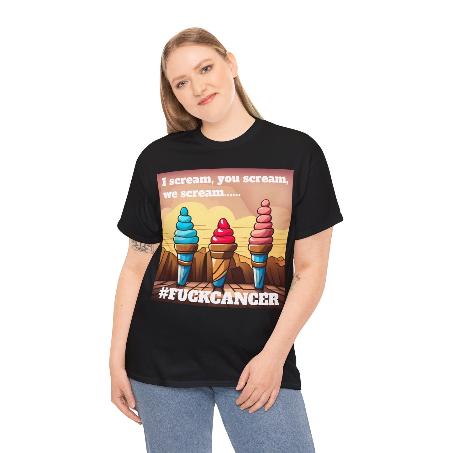 We all scream F*ck cancer Unisex Heavy Cotton Tee