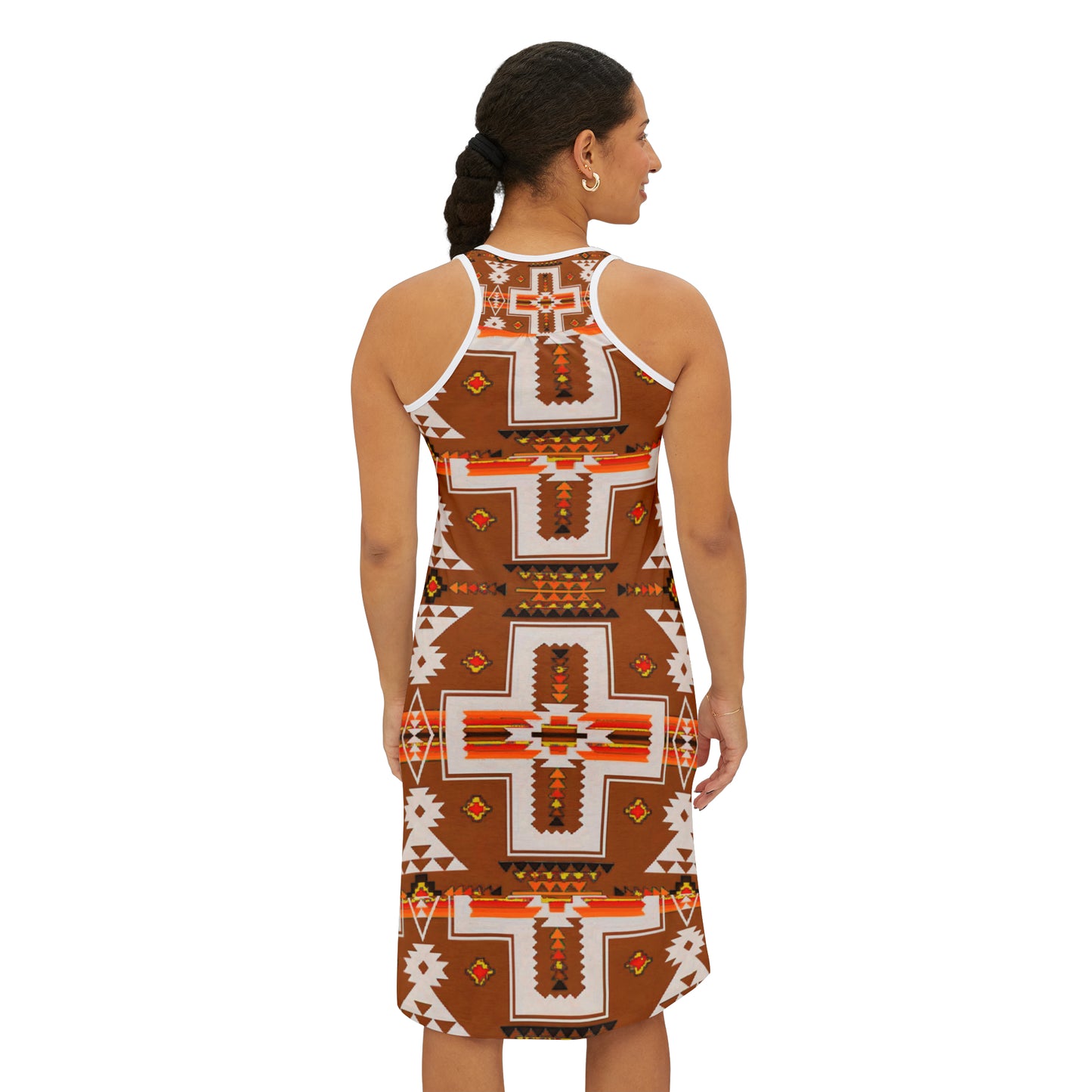 Brown native print Women's Racerback Dress (AOP)