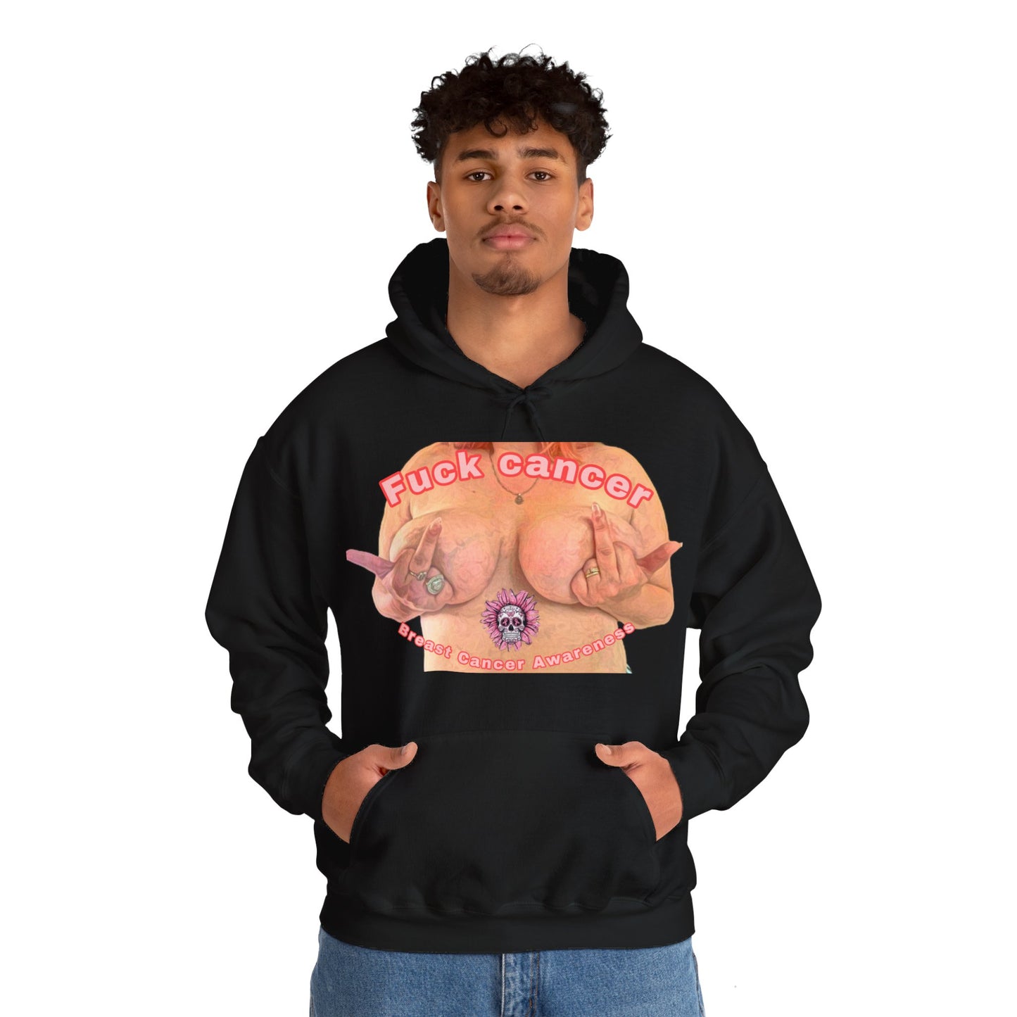 Fuck Cancer, Breast Cancer Awareness Unisex Heavy Blend™ Hooded Sweatshirt