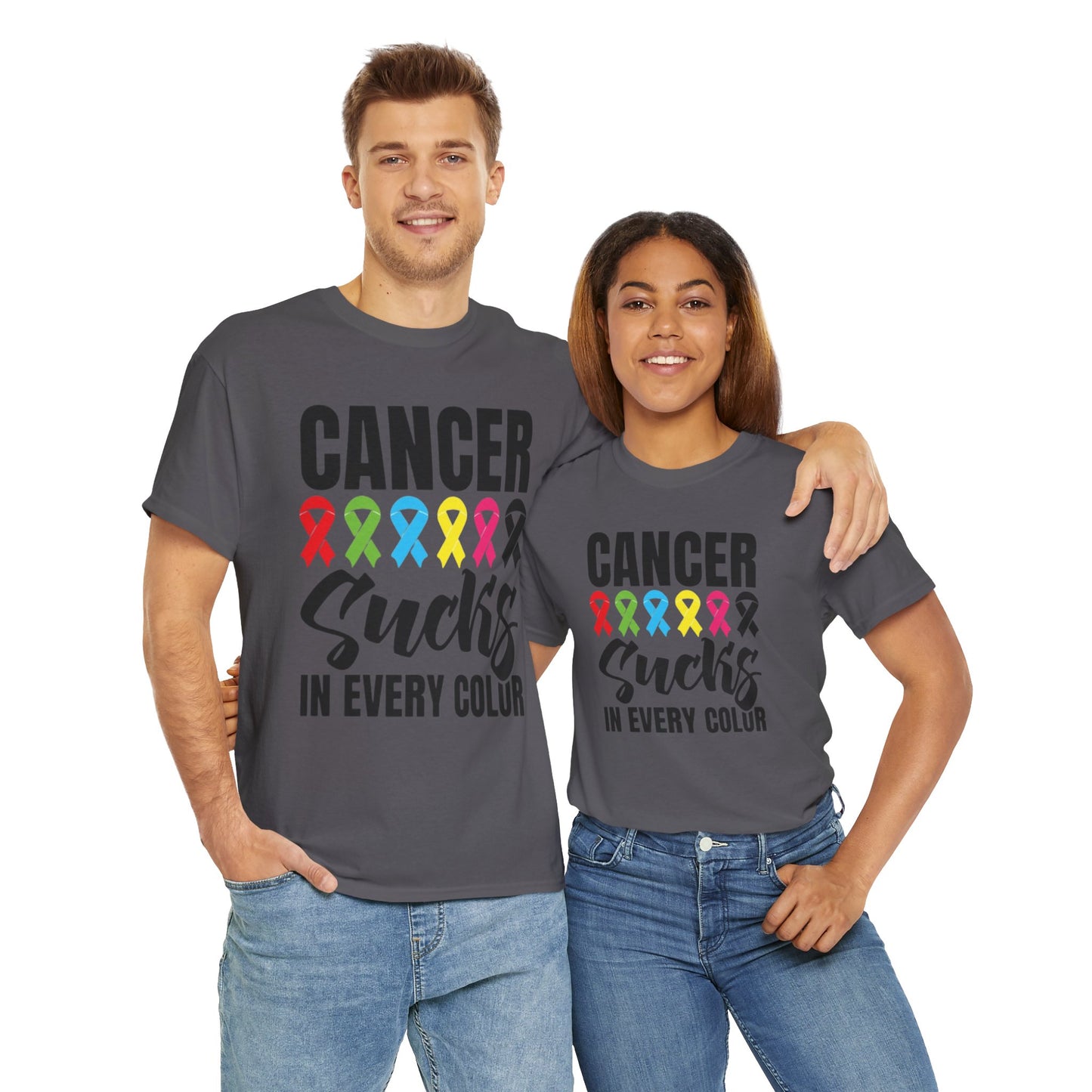 Cancer sucks in every color Unisex Heavy Cotton Tee