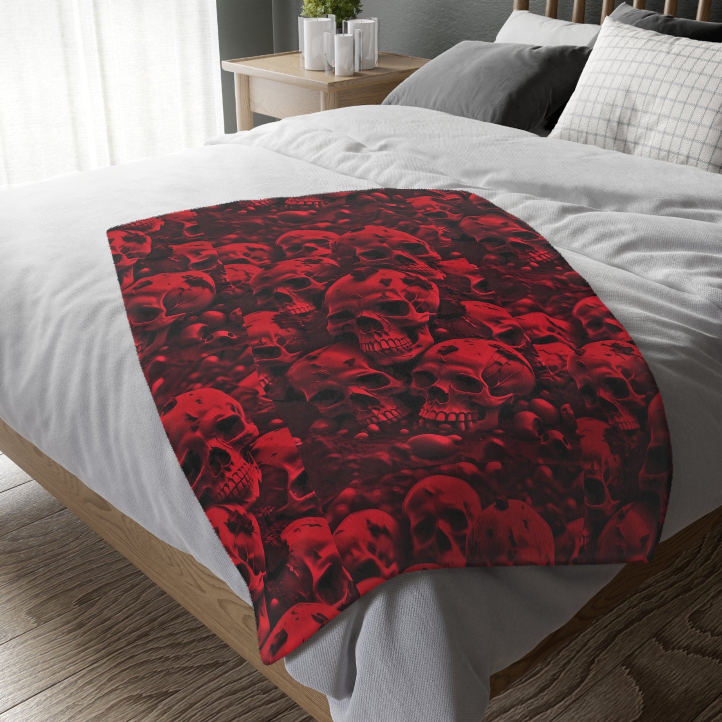 Red Skulls/Red Smoke Velveteen Microfiber Blanket (Two-sided print)