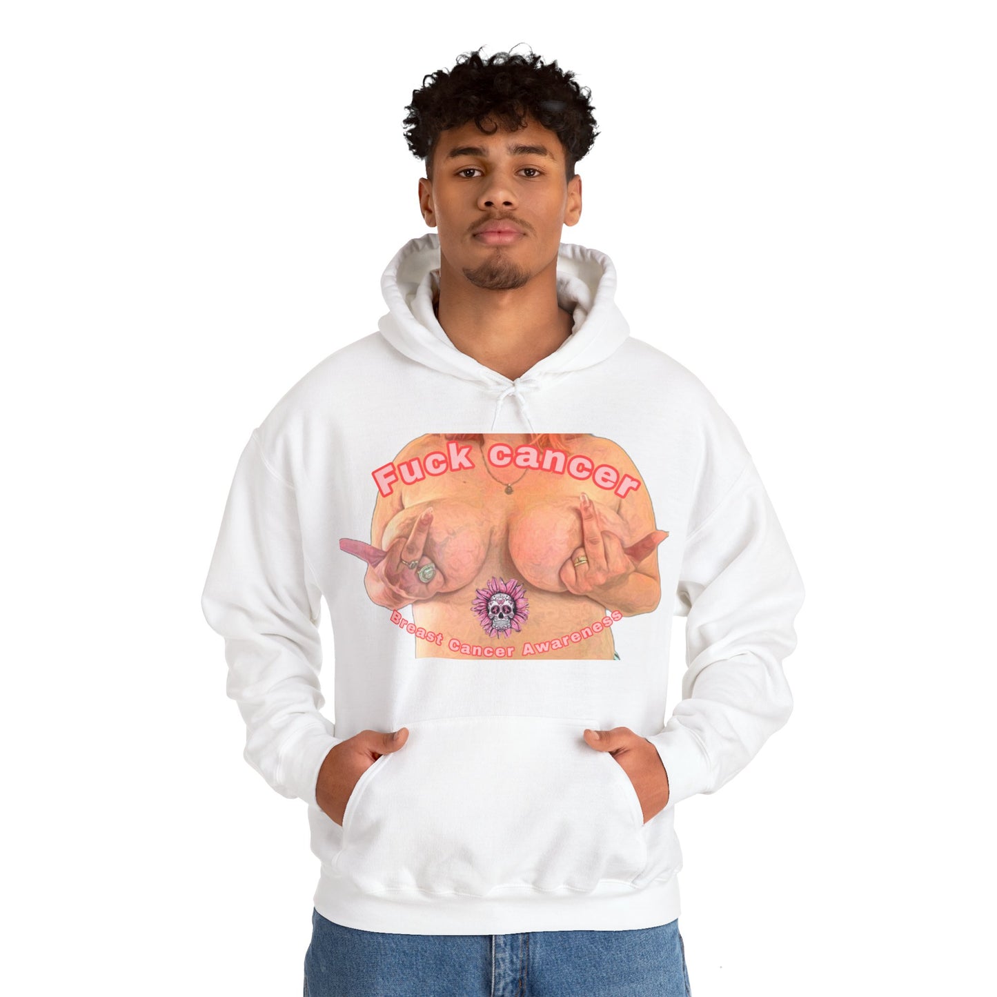 Fuck Cancer, Breast Cancer Awareness Unisex Heavy Blend™ Hooded Sweatshirt