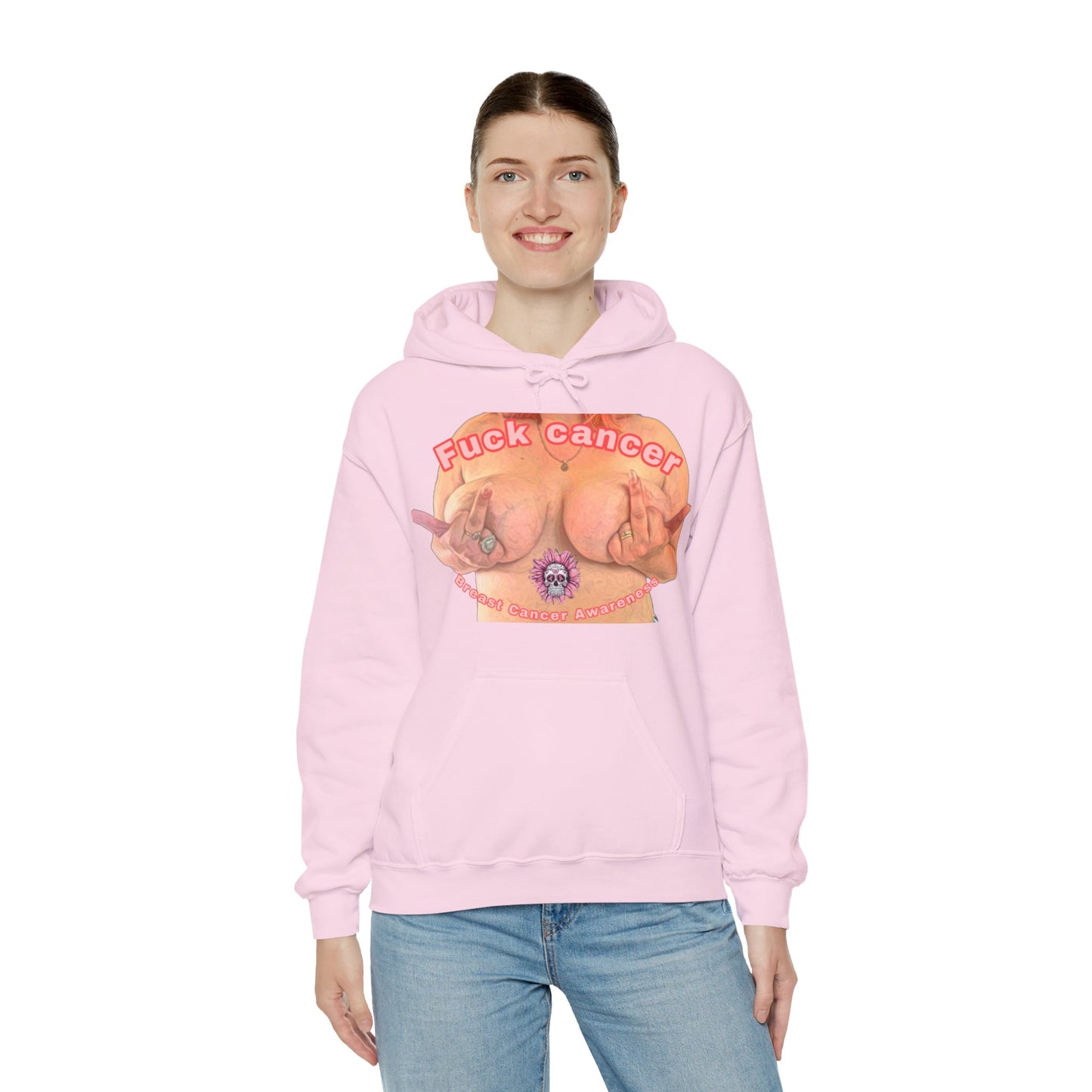 Fuck Cancer, Breast Cancer Awareness Unisex Heavy Blend™ Hooded Sweatshirt