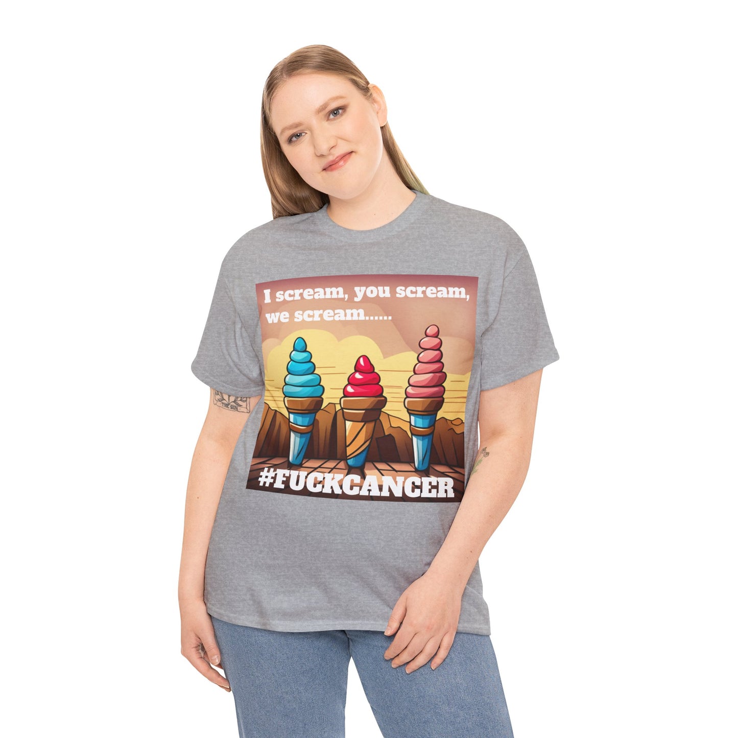 We all scream F*ck cancer Unisex Heavy Cotton Tee