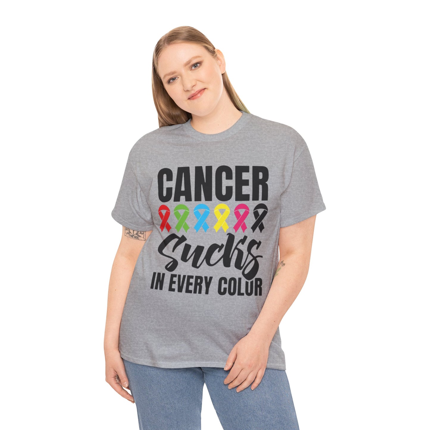 Cancer sucks in every color Unisex Heavy Cotton Tee