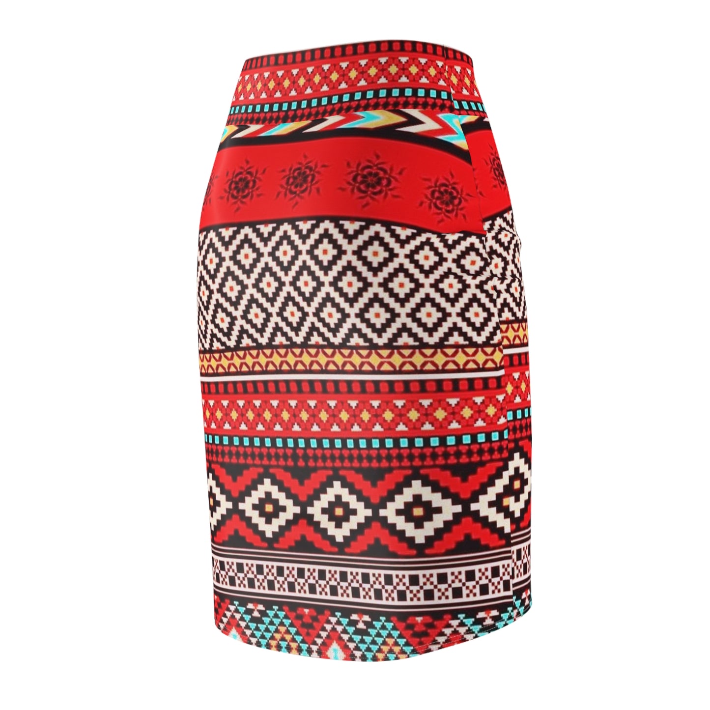 Women's Red indigenous print Pencil Skirt