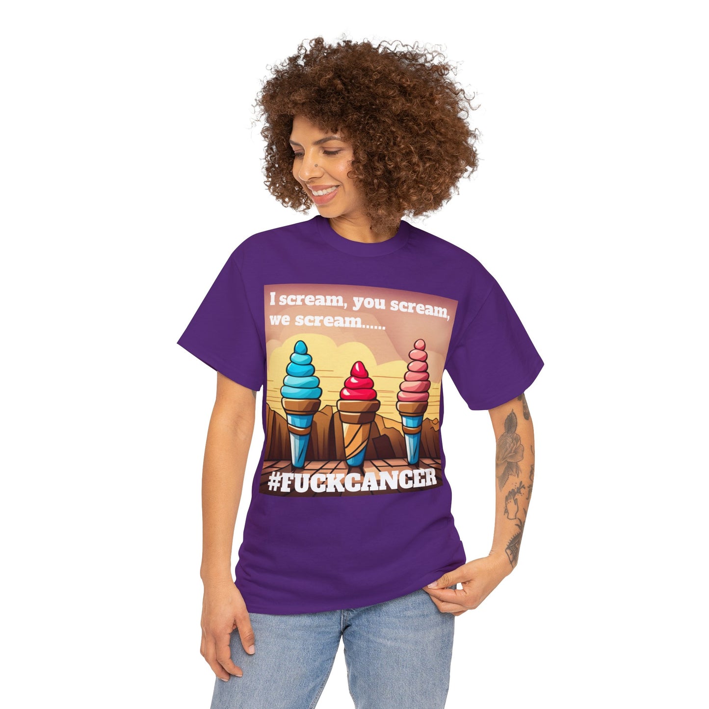 We all scream F*ck cancer Unisex Heavy Cotton Tee