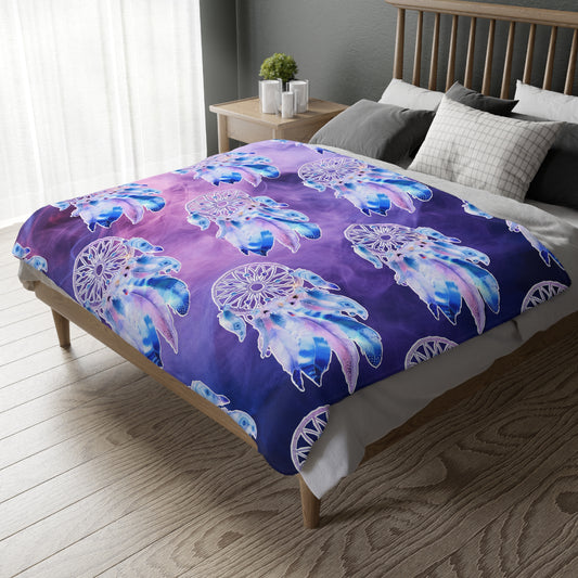 Dreamcatcher/floral design Velveteen Microfiber Blanket (Two-sided print)