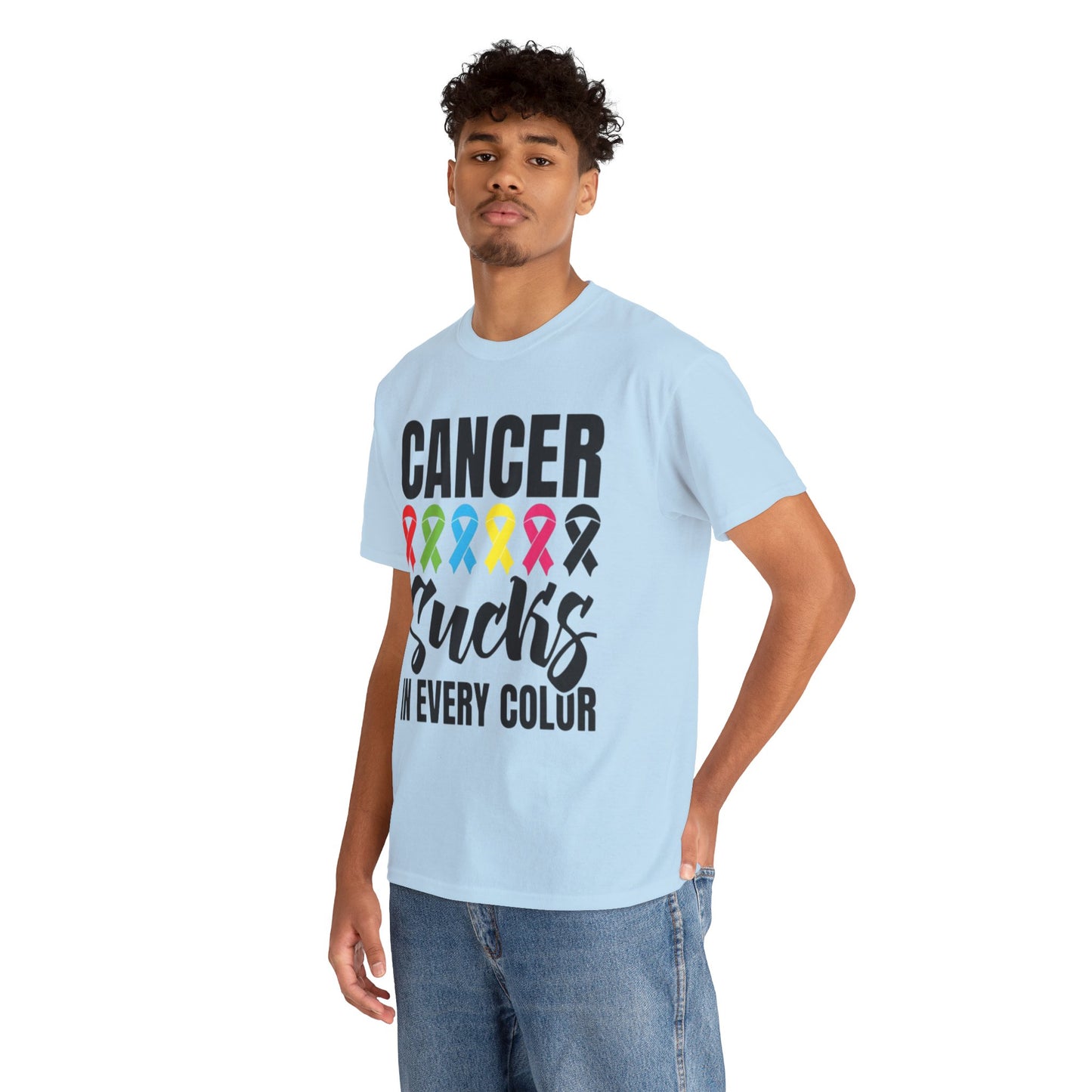 Cancer sucks in every color Unisex Heavy Cotton Tee