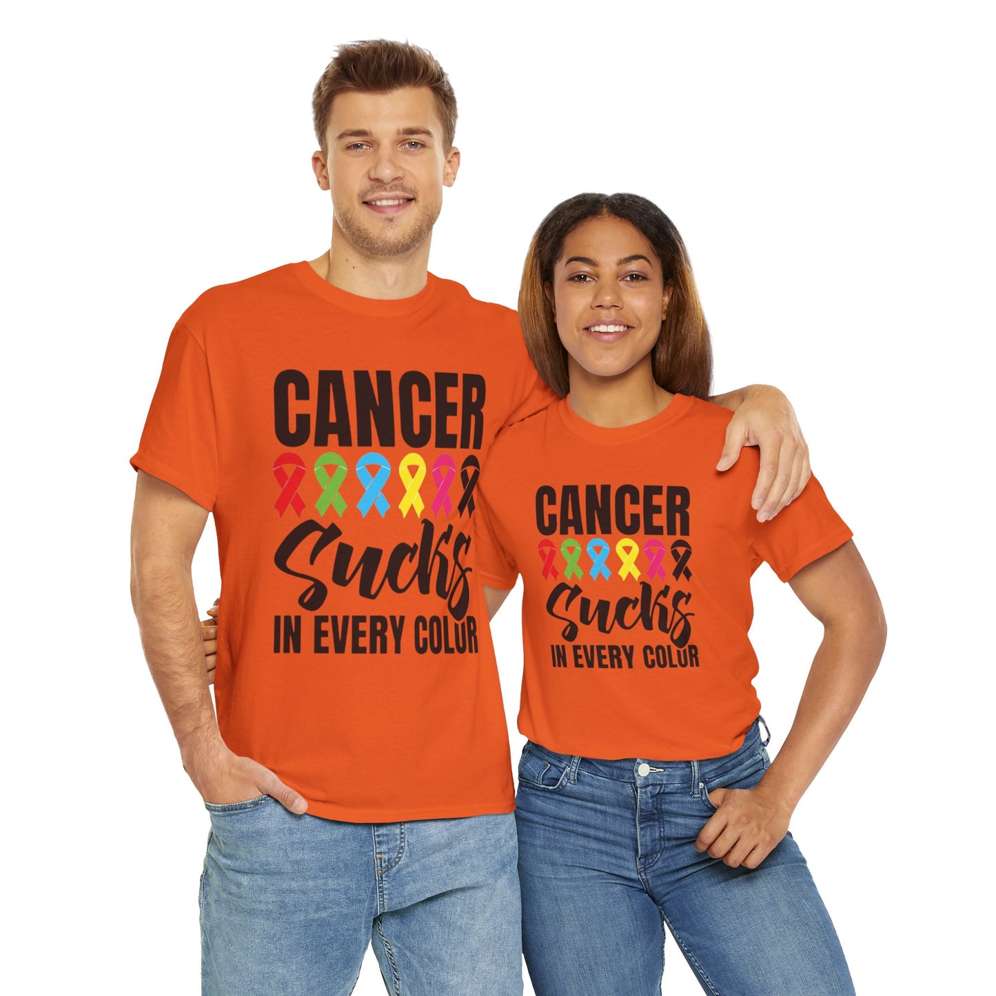 Cancer sucks in every color Unisex Heavy Cotton Tee