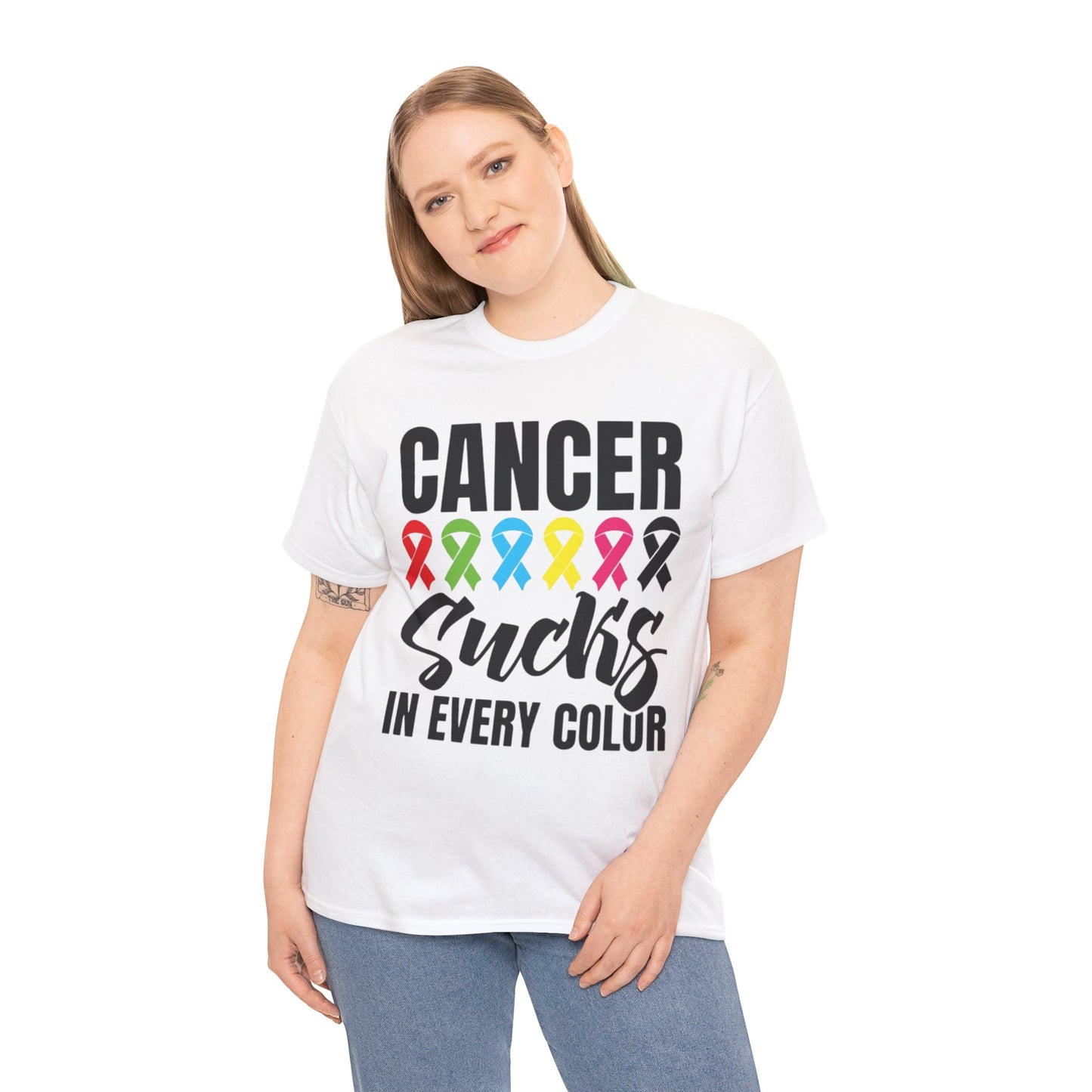 Cancer sucks in every color Unisex Heavy Cotton Tee