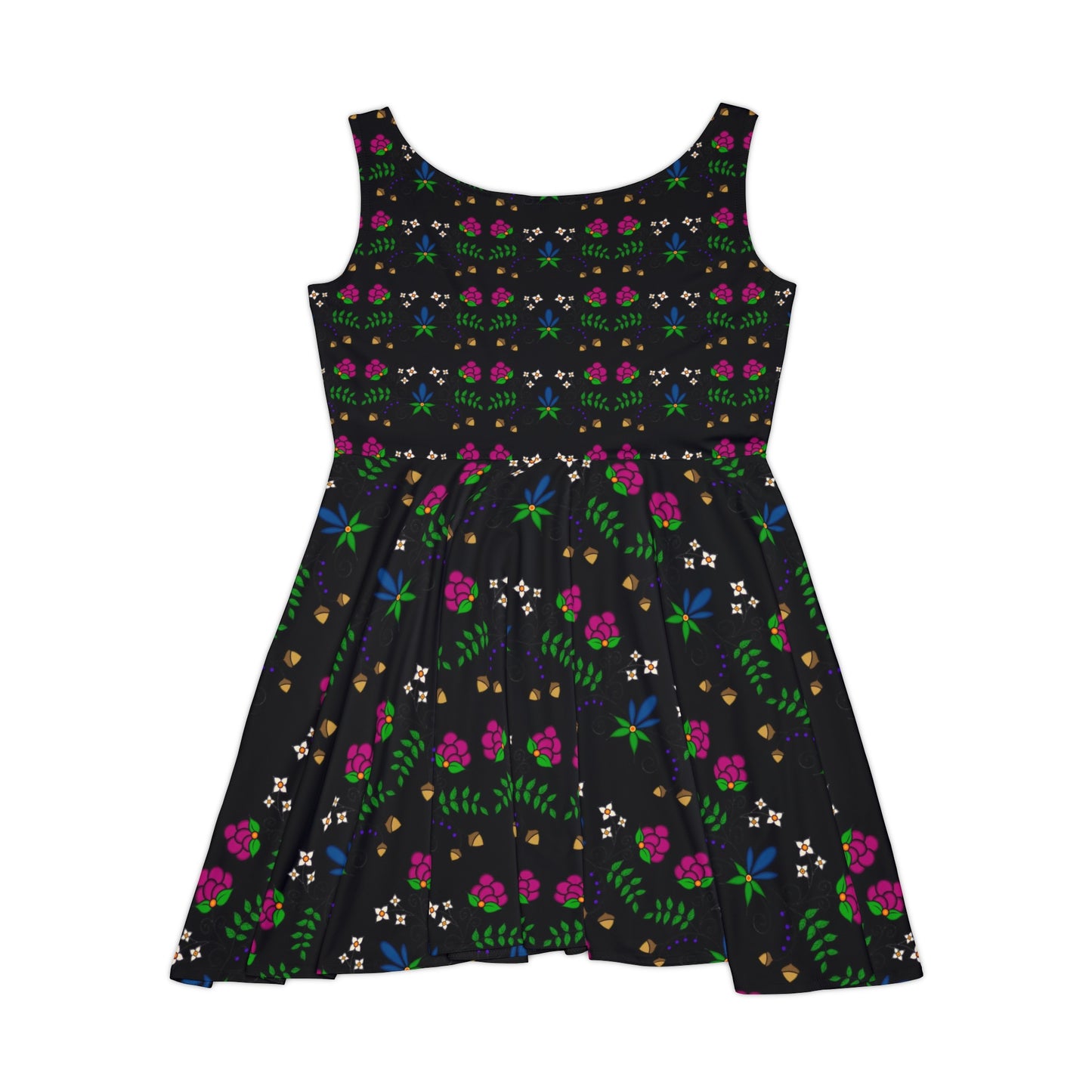 Black Indigenous Floral Women's Skater Dress (AOP)