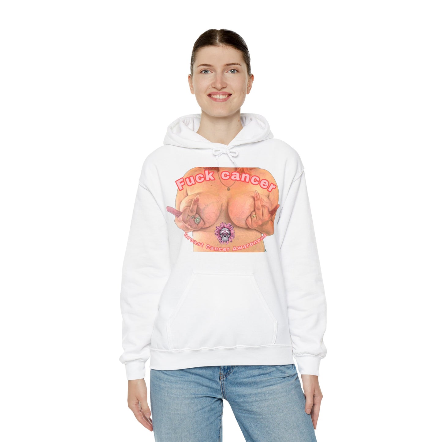 Fuck Cancer, Breast Cancer Awareness Unisex Heavy Blend™ Hooded Sweatshirt