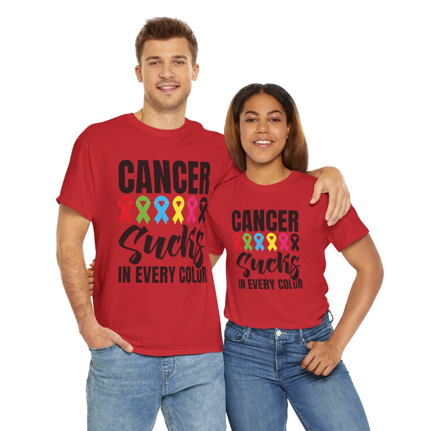 Cancer sucks in every color Unisex Heavy Cotton Tee