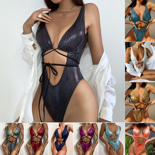 Women's Bikini One Piece Swimsuit Strappy Lace Up Swimwear Bathing Suit