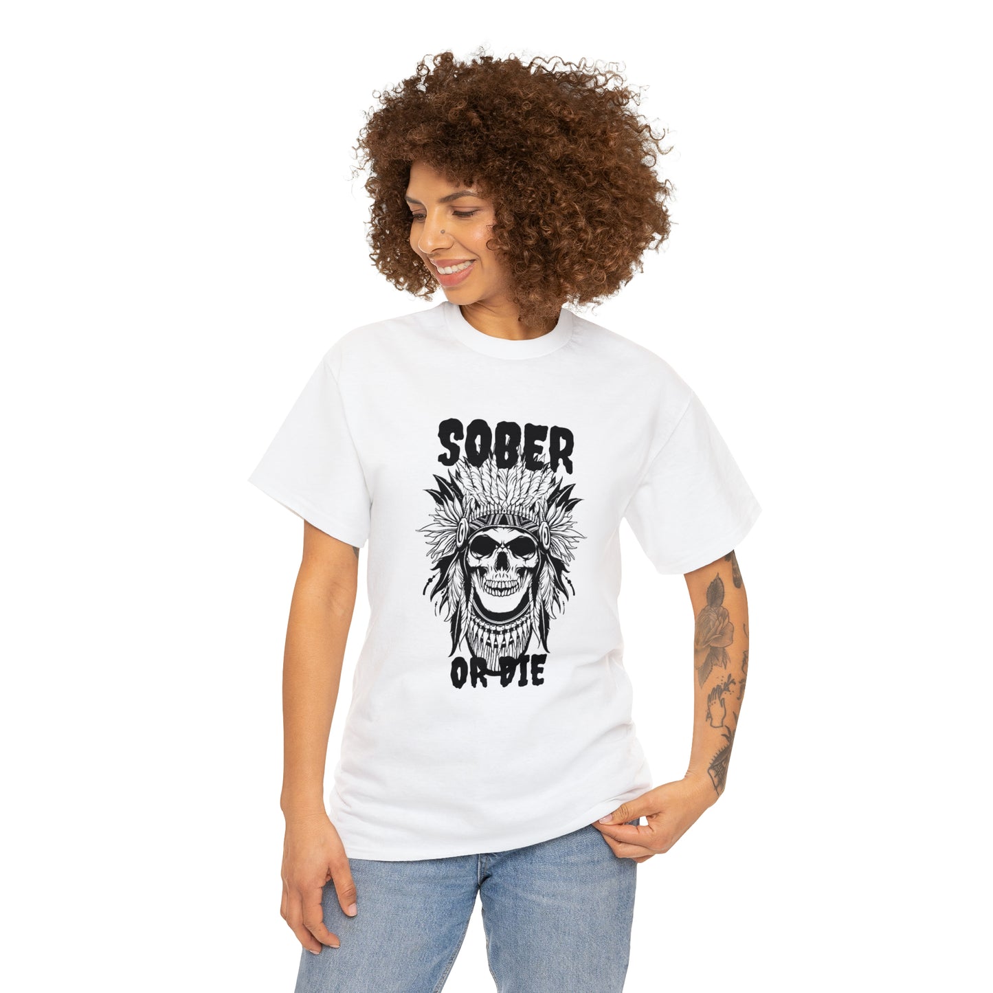 Unisex (Sober or Die Ndn head) Heavy Cotton Tee