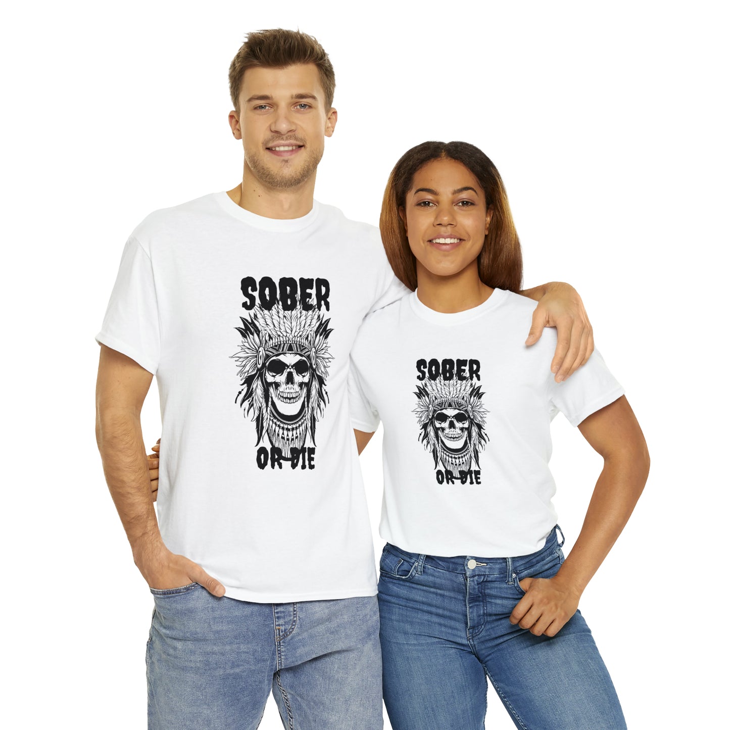 Unisex (Sober or Die Ndn head) Heavy Cotton Tee