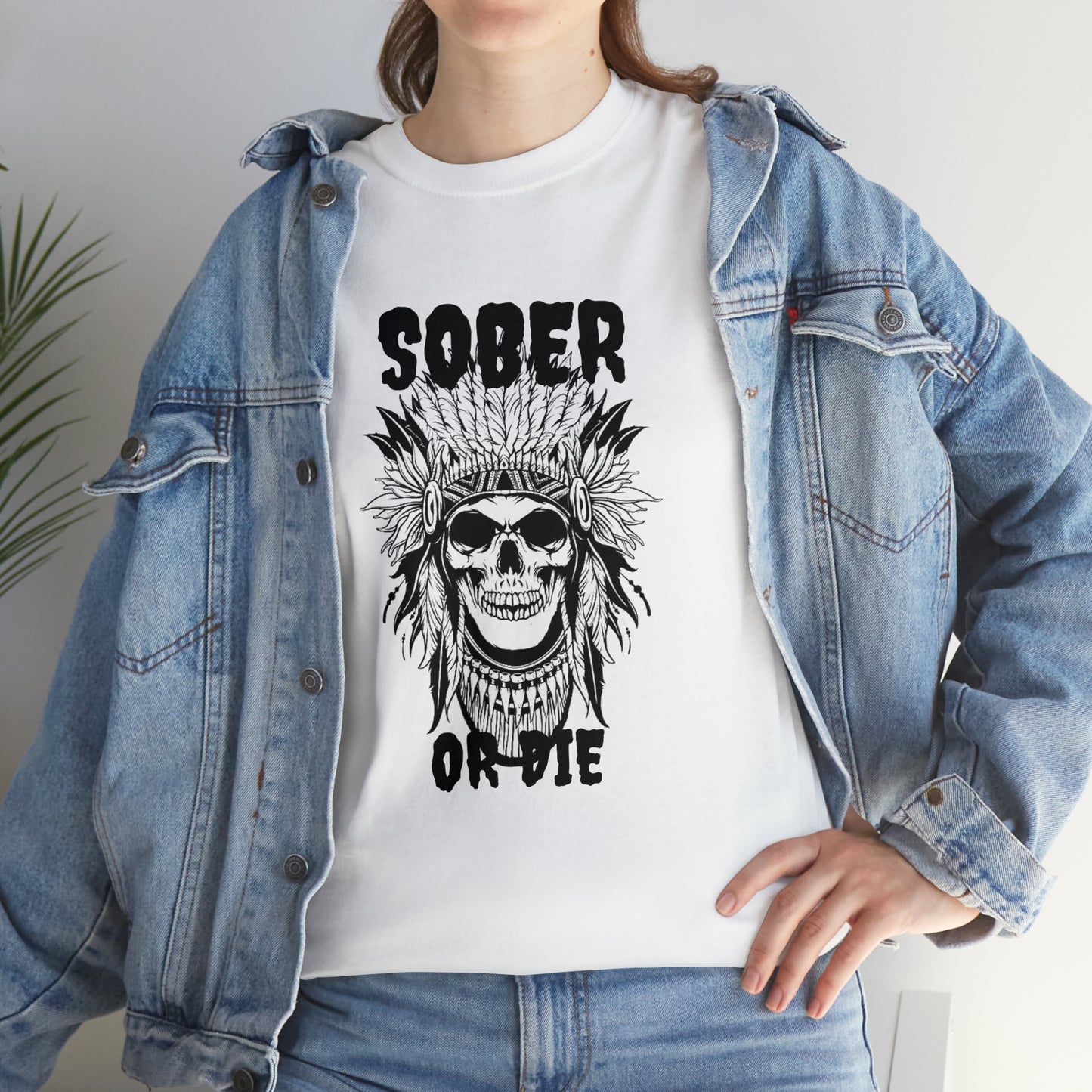 Unisex (Sober or Die Ndn head) Heavy Cotton Tee