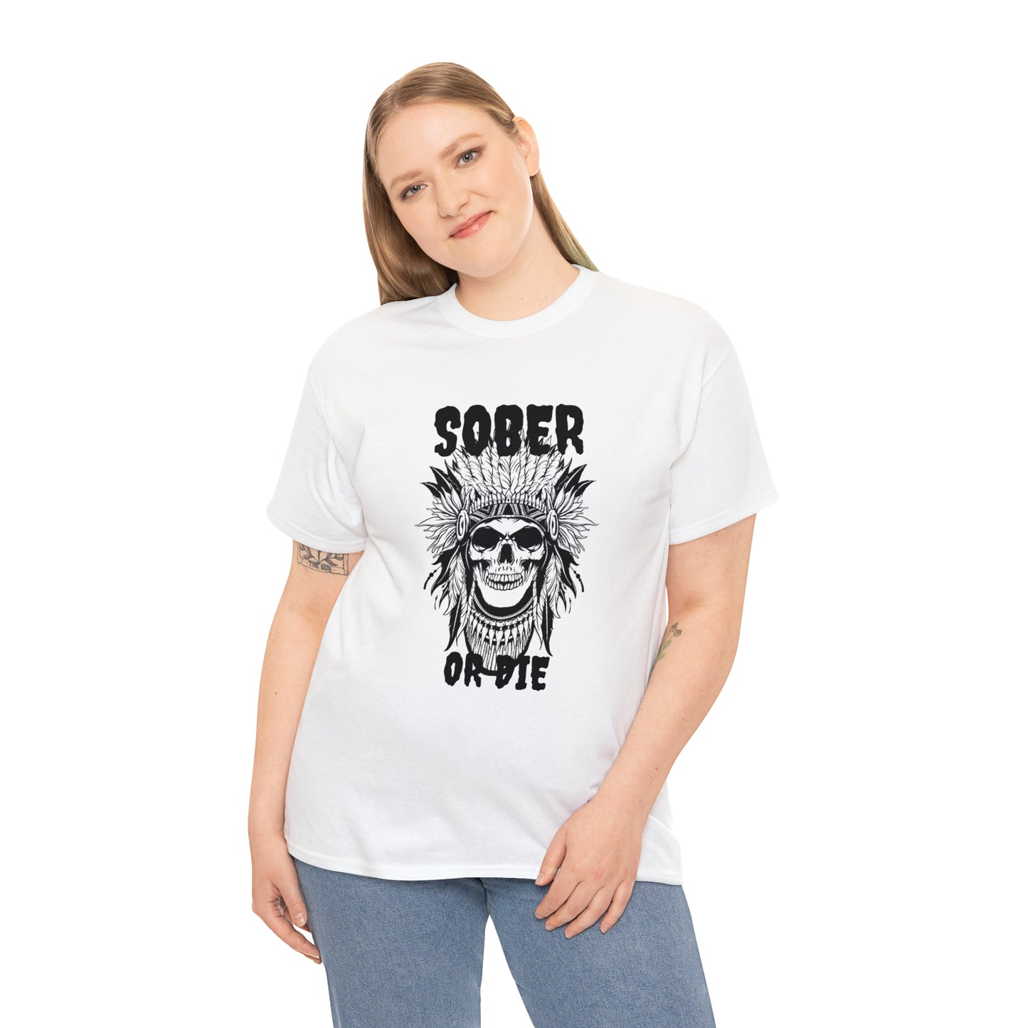 Unisex (Sober or Die Ndn head) Heavy Cotton Tee